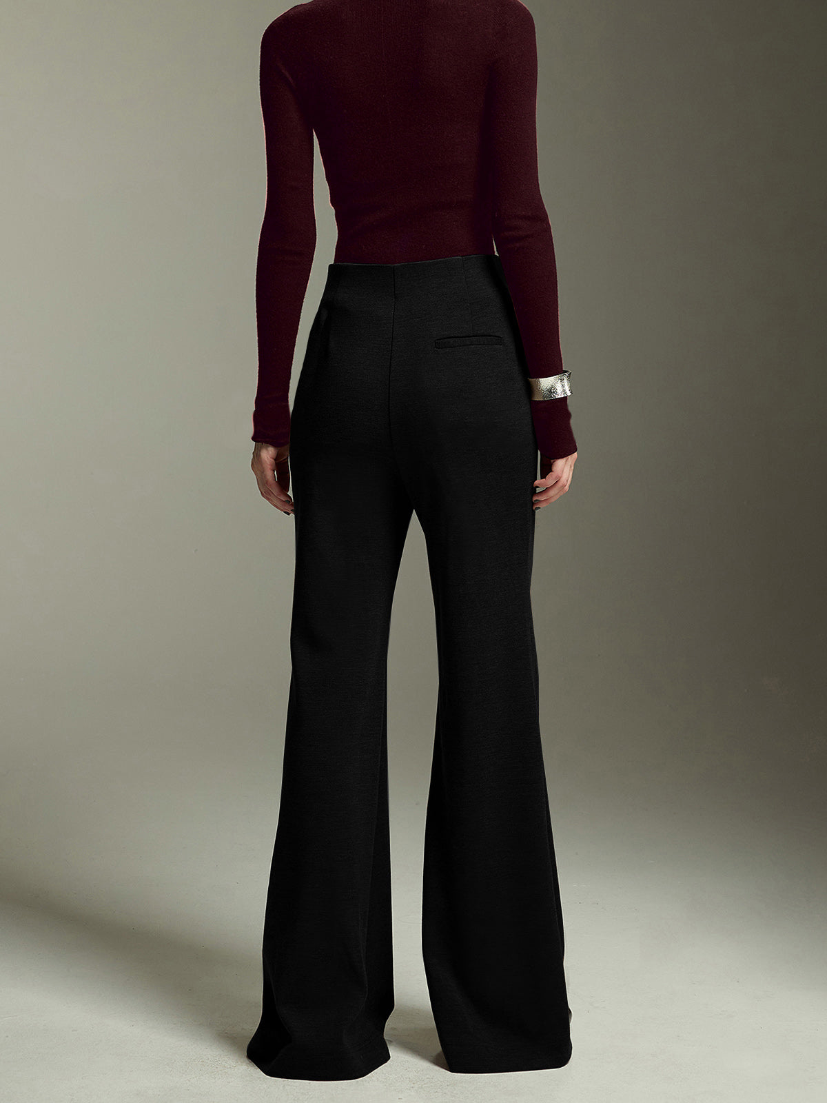 High-Waist Jersey Bootcut Pants-Mesadic