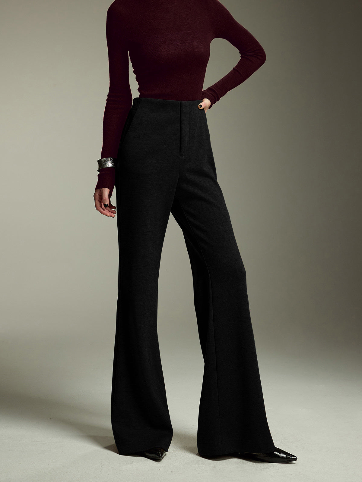 High-Waist Jersey Bootcut Pants-Mesadic