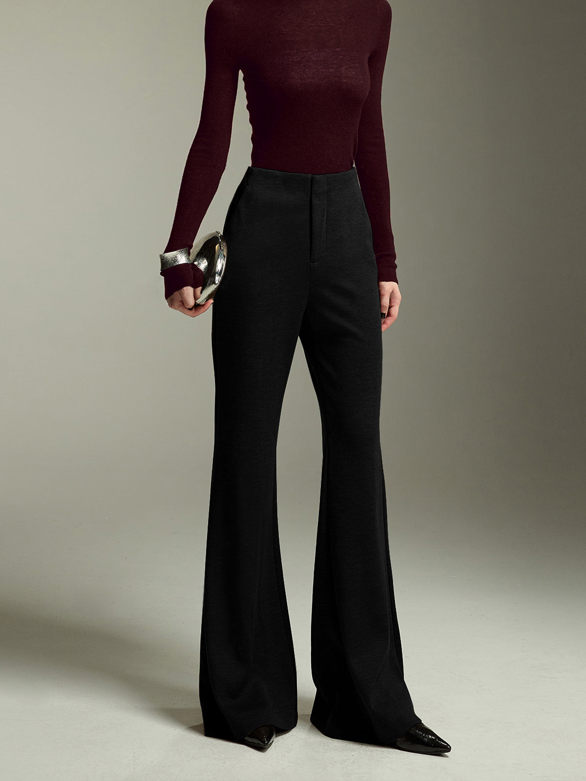 High-Waist Jersey Bootcut Pants-Mesadic
