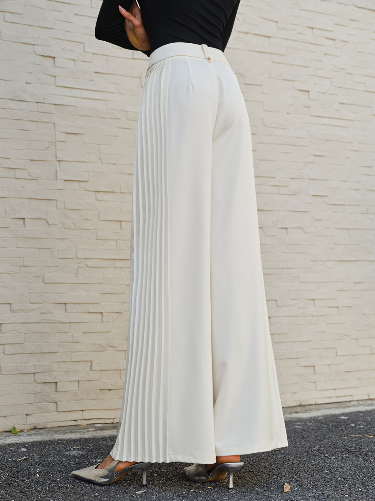 Side Pleated Wide-Leg Pants-Mesadic