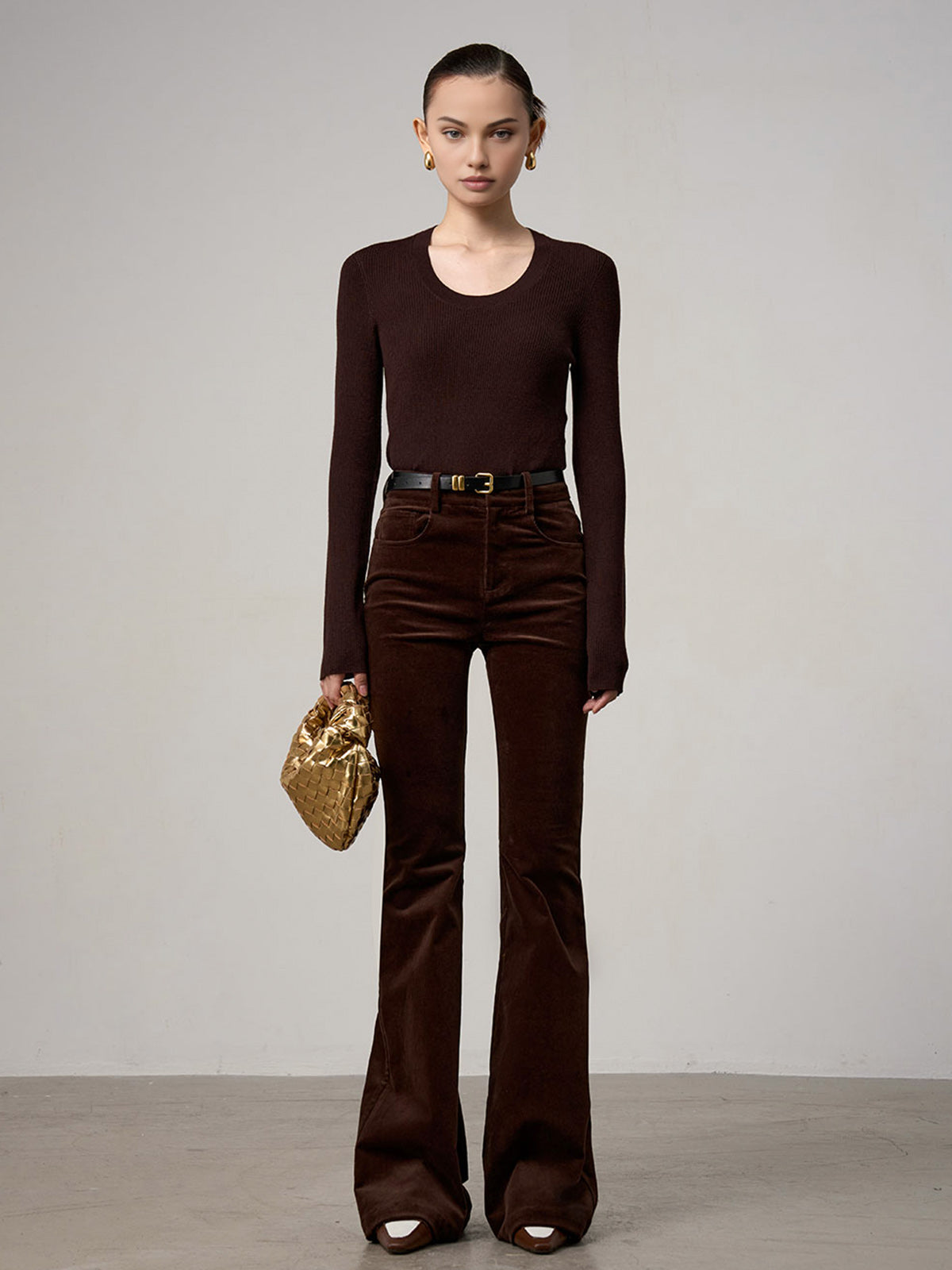 Corduroy Bootcut Pants Without Belt-Mesadic