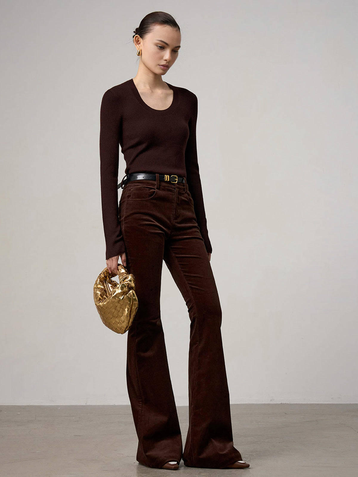 Corduroy Bootcut Pants Without Belt-Mesadic