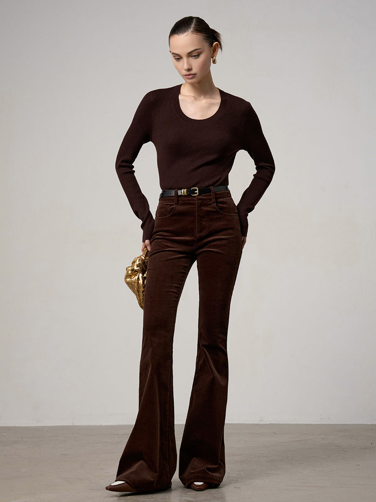Corduroy Bootcut Pants Without Belt-Mesadic