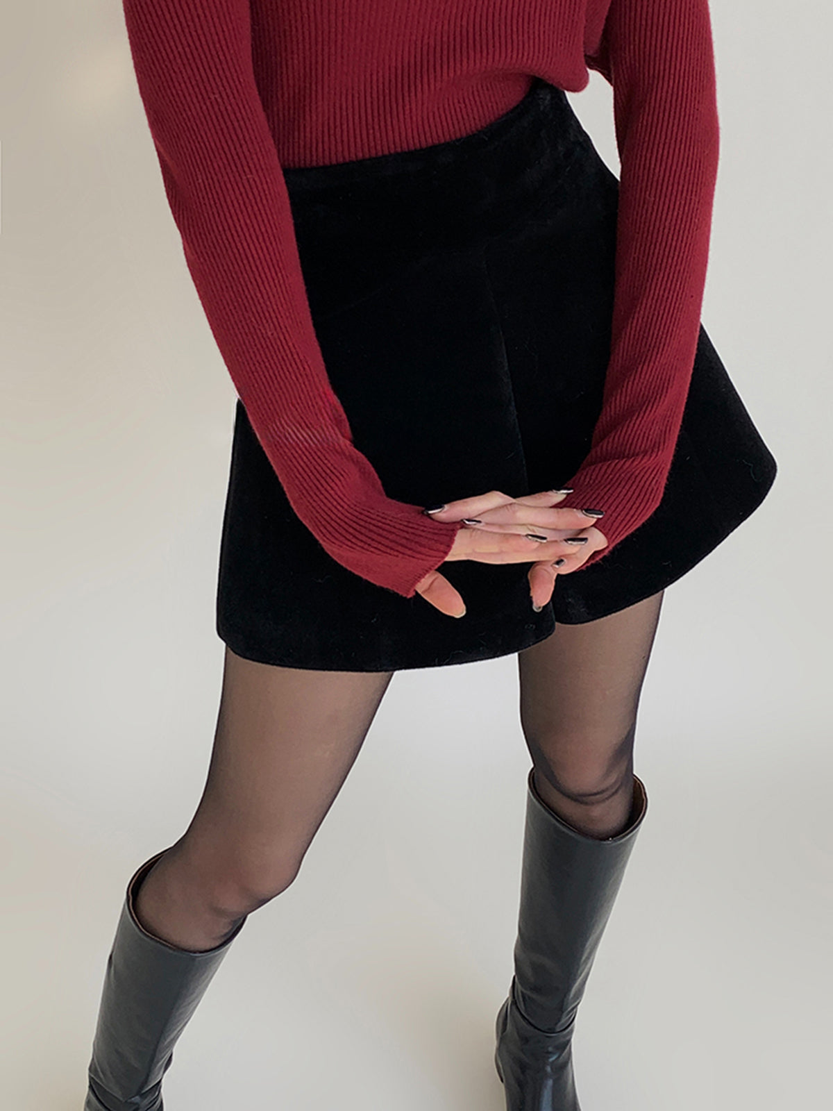 Velvet Wide-Leg Shorts-Mesadic
