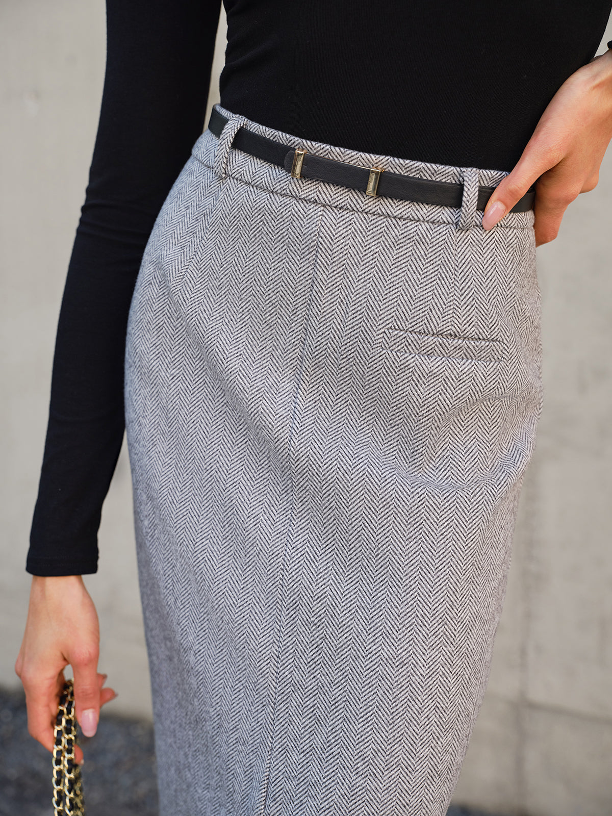 Chevron Split Midi Skirt Without Belt-Mesadic