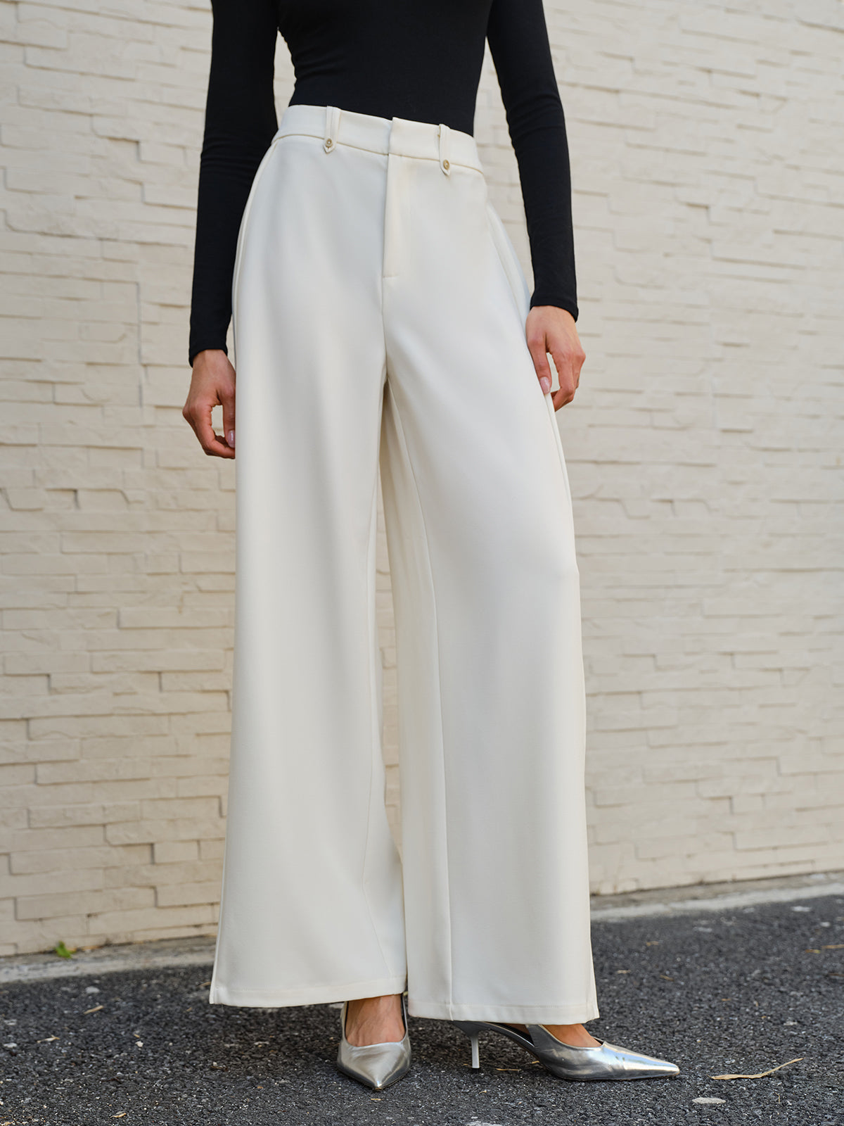 Side Pleated Wide-Leg Pants-Mesadic