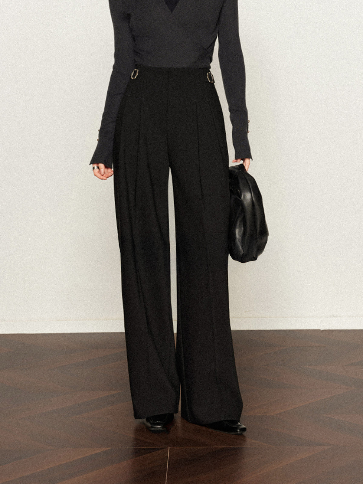 Pleated Wide-Leg Pants-Mesadic
