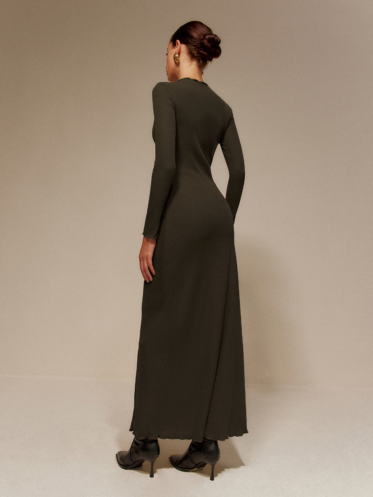 Lettuce Trim Sweater Long Dress Without Belt-Mesadic