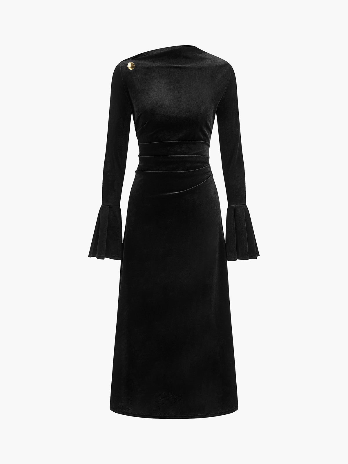 Ruffle-Cuff Velvet Long Dress-Mesadic
