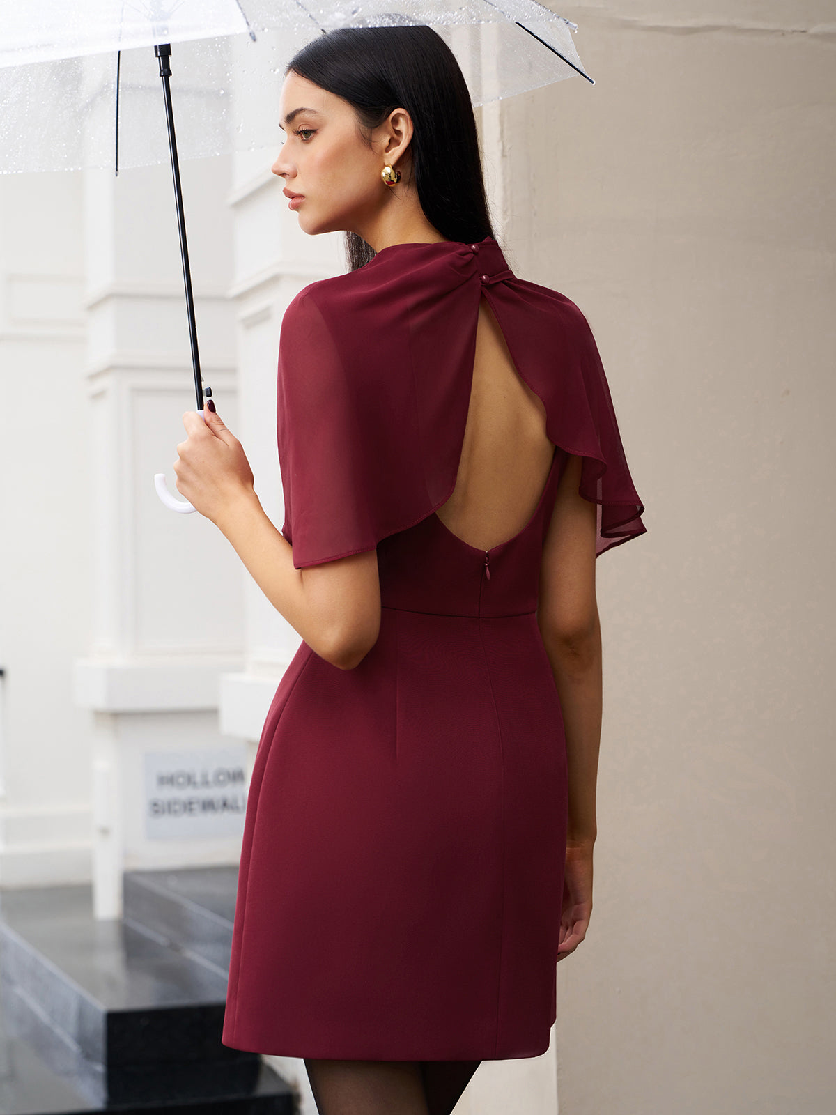 Funnel Neck Backless Zipper Dress-Mesadic