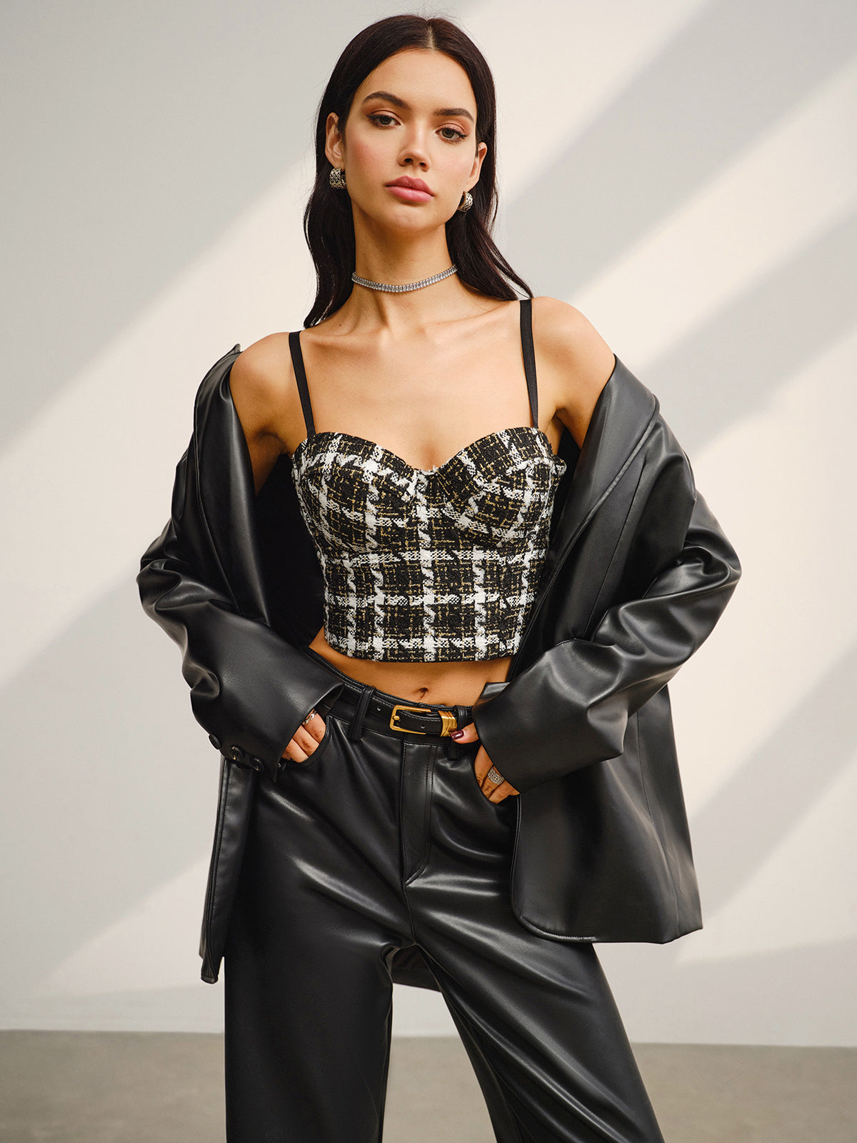 Sweetheart Checked Crop Cami Top-Mesadic