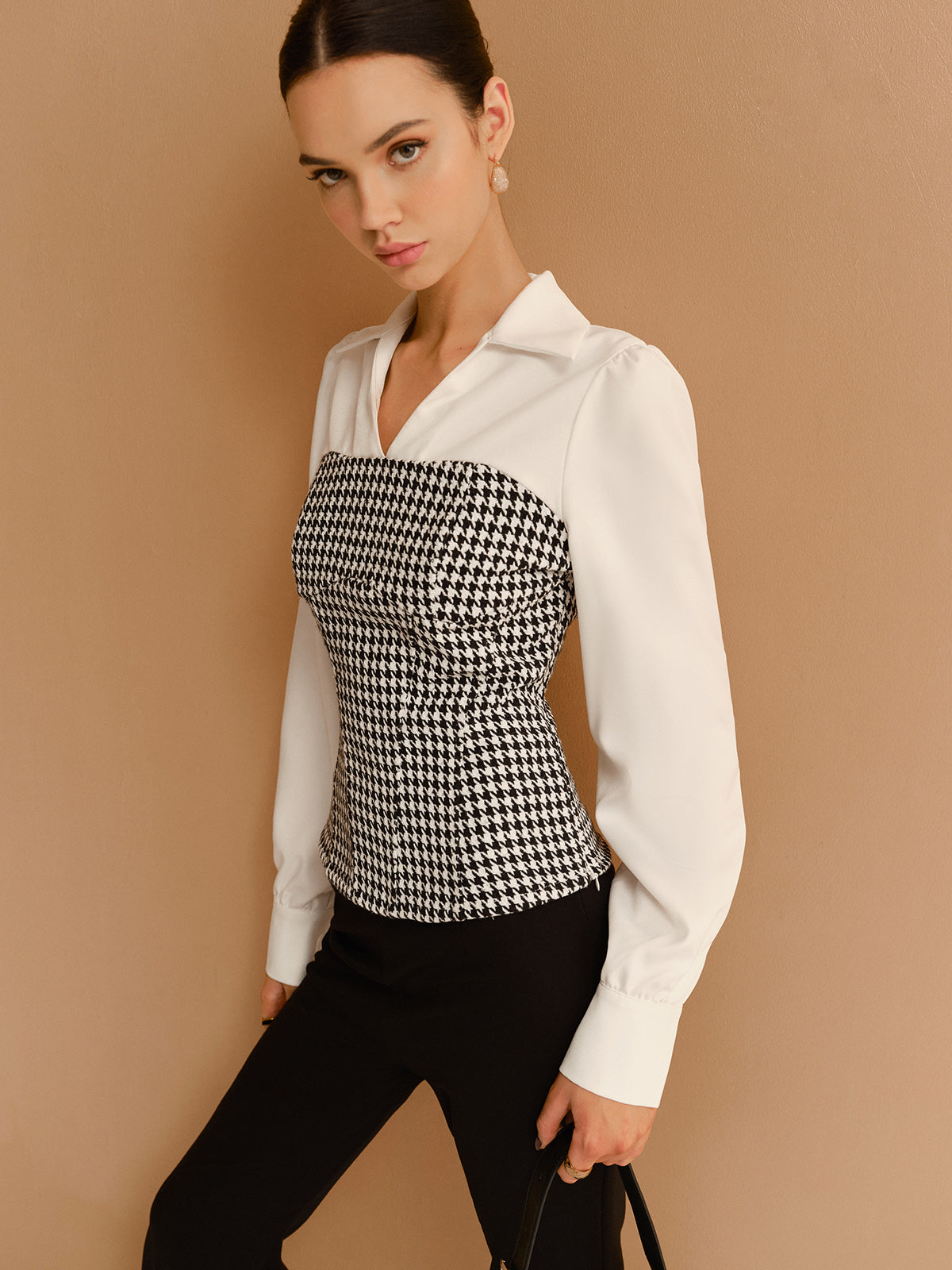 2 in 1 Houndtooth Polo Shirt-Mesadic