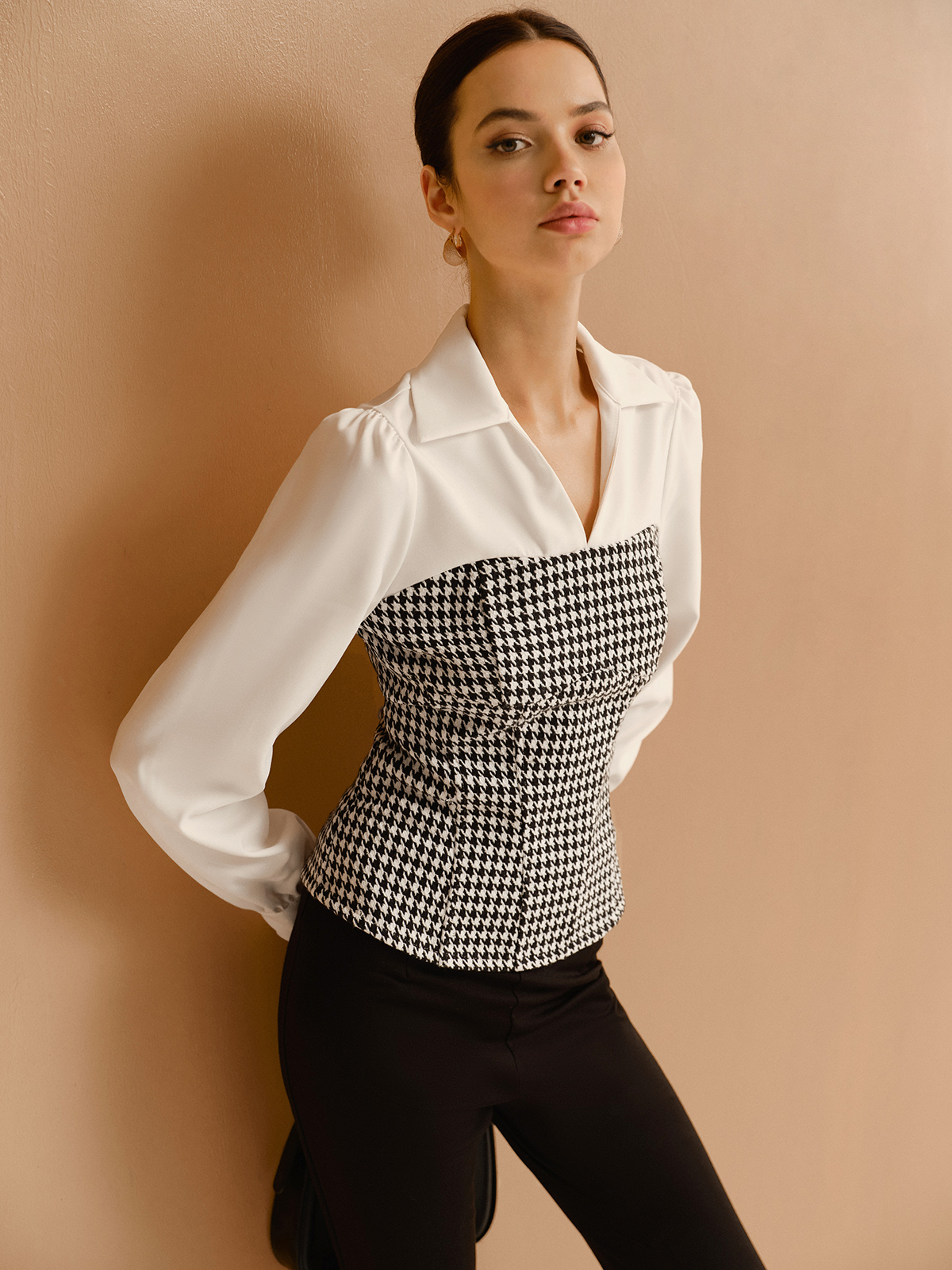 2 in 1 Houndtooth Polo Shirt-Mesadic