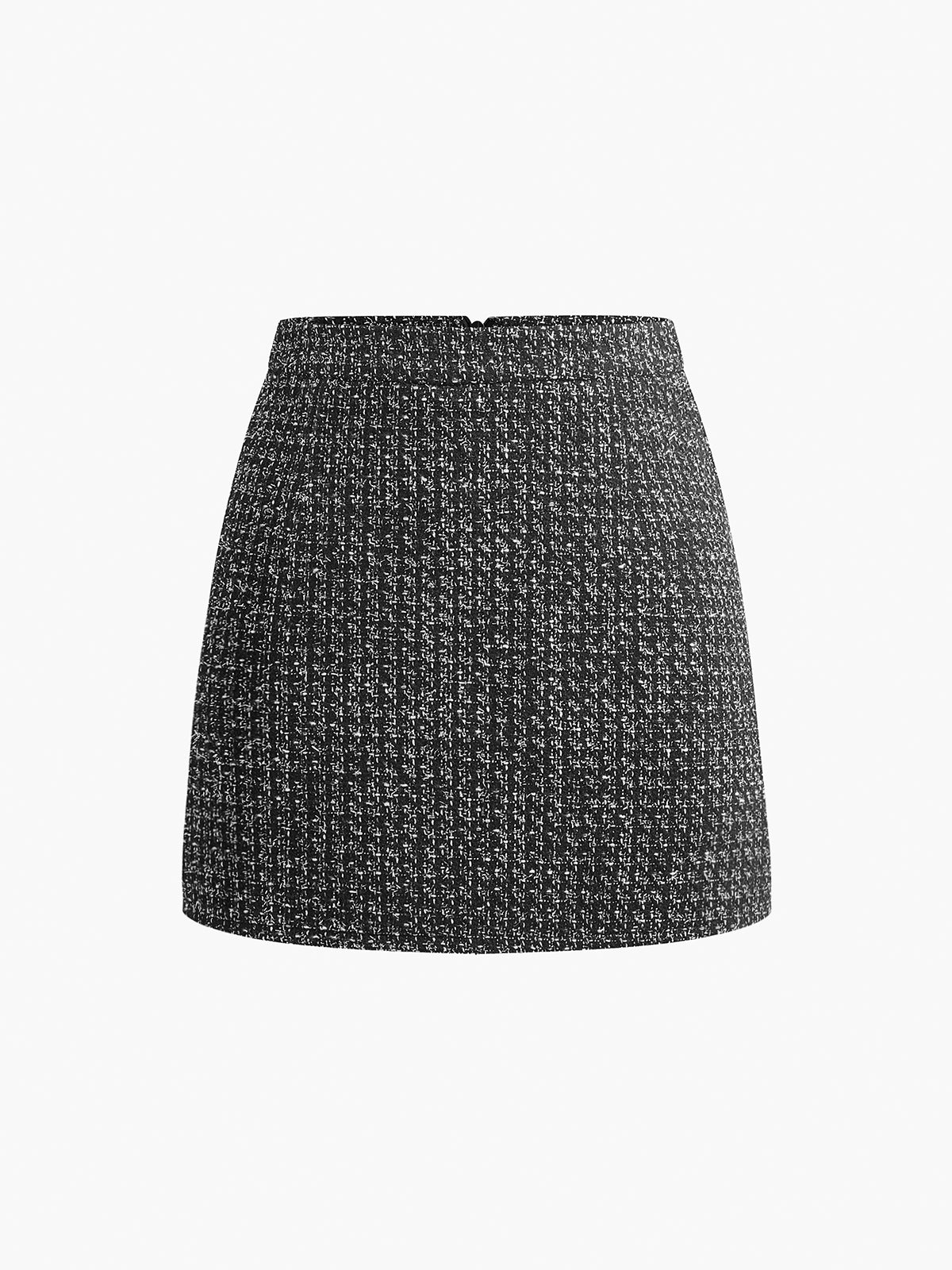 Tweed Zipper A-Line Mini Skirt-Mesadic