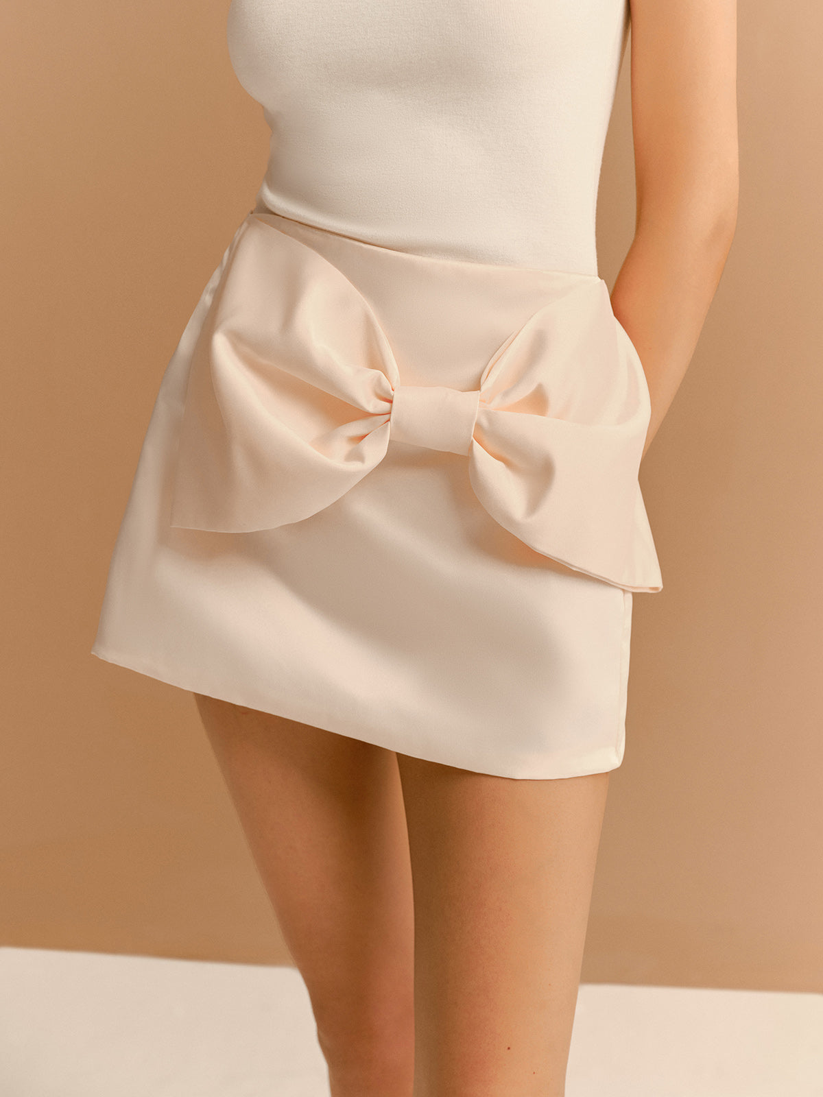 Mid-Waist Bow Decor A-Line Mini Skirt-Mesadic