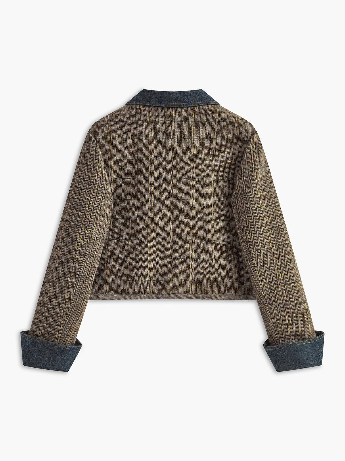 Color Block Checked Button Jacket-Mesadic