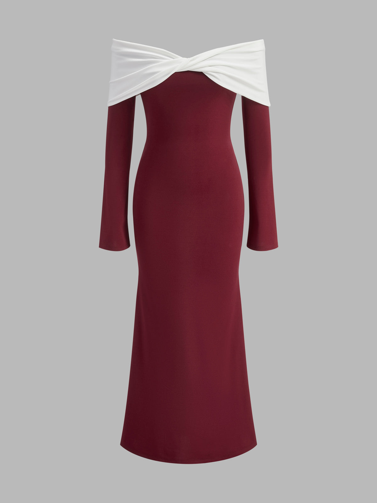 Off-Shoulder Ruched Bell-Sleeve Dress-Mesadic