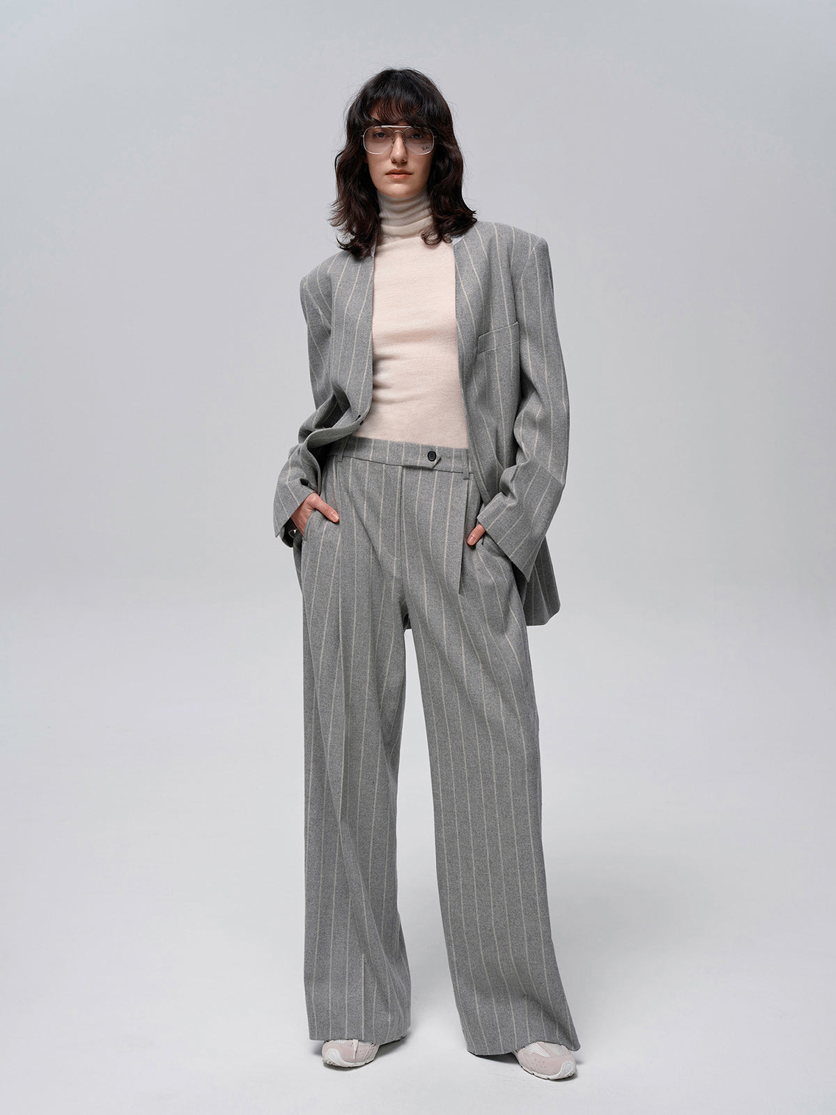 Wool-Blend Pinstripe Tweed Pants-Mesadic