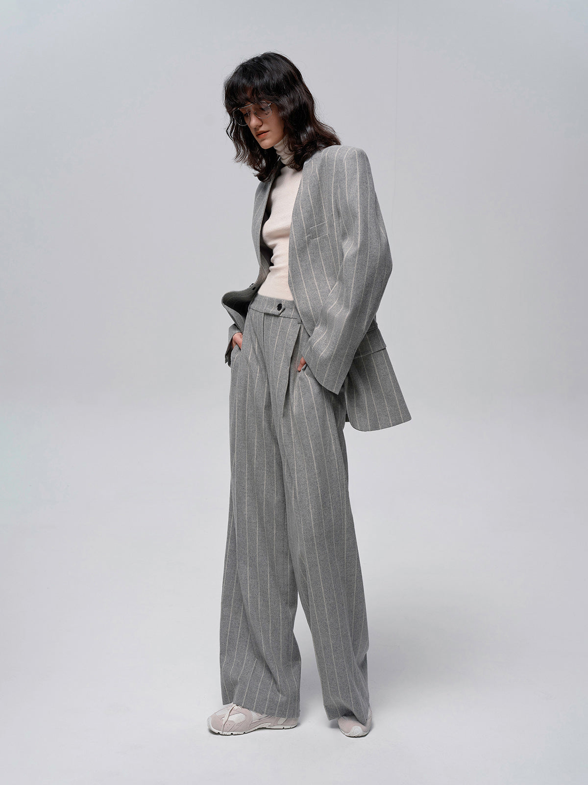 Wool-Blend Pinstripe Tweed Pants-Mesadic