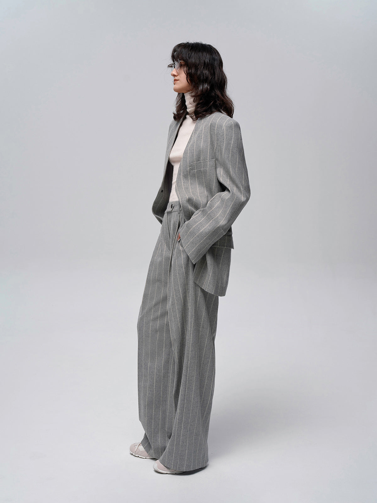 Wool-Blend Pinstripe Tweed Pants-Mesadic