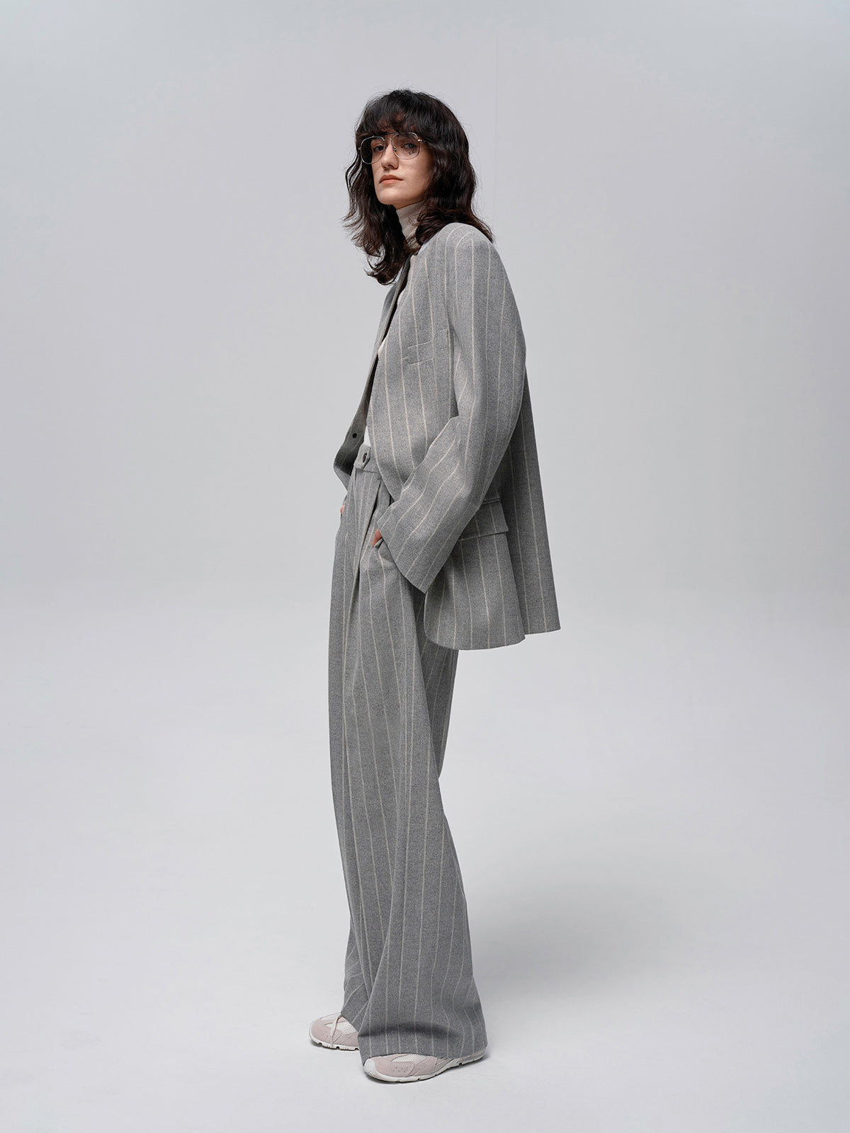 Wool-Blend Pinstripe Tweed Pants-Mesadic