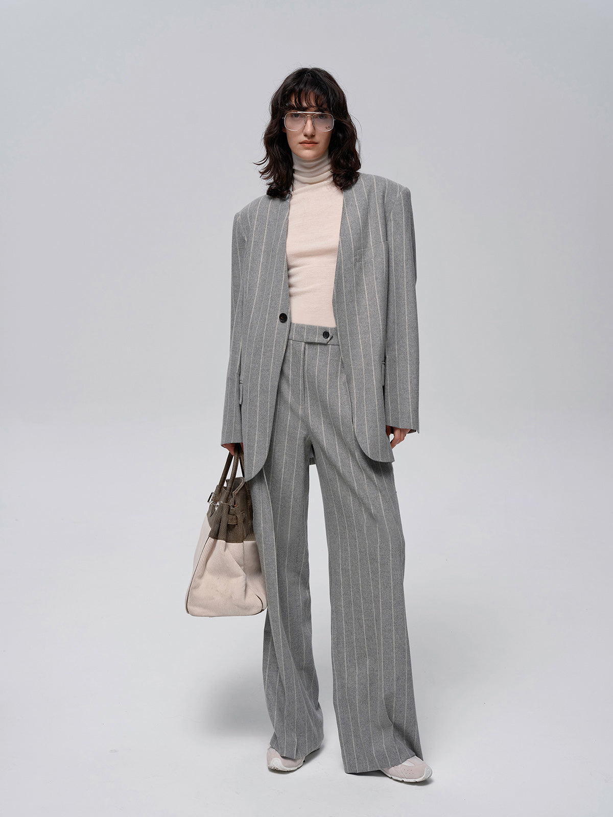 Wool-Blend Pinstripe Tweed Pants-Mesadic