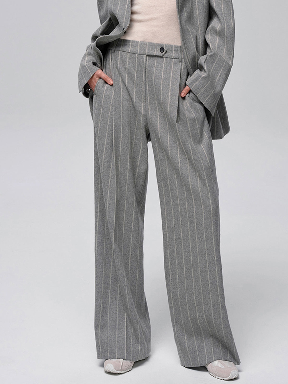 Wool-Blend Pinstripe Tweed Pants-Mesadic