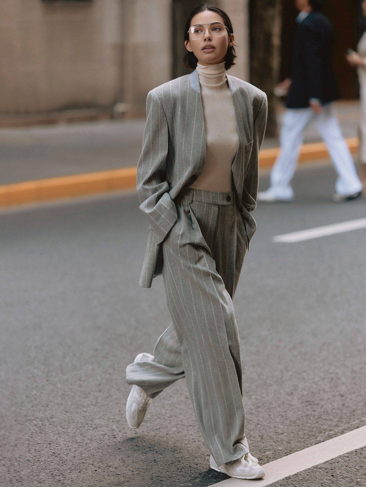 Wool-Blend Pinstripe Tweed Pants-Mesadic