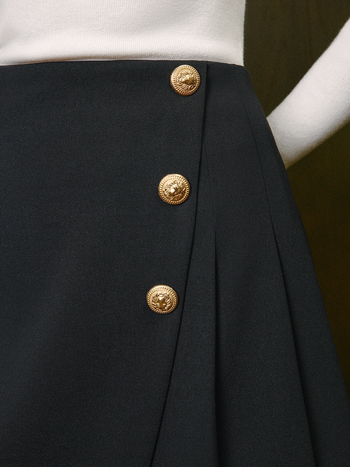 Mid-Waist Metal-Detail Pleated Zipper Skirt-Mesadic