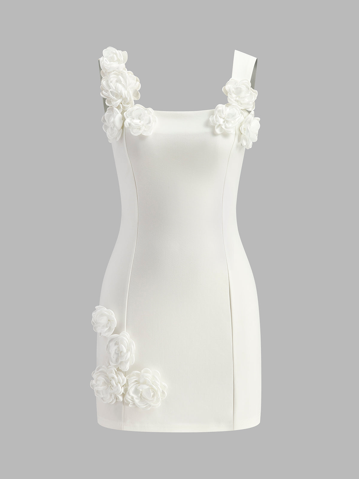 3D Flower Zipper Strappy Short Dress-Mesadic