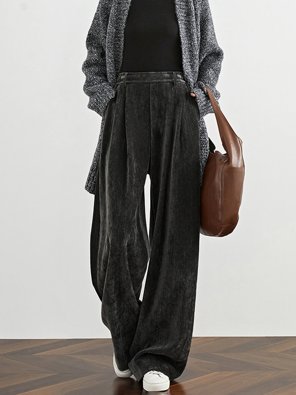 Velvet Wide-Leg Pants-Mesadic