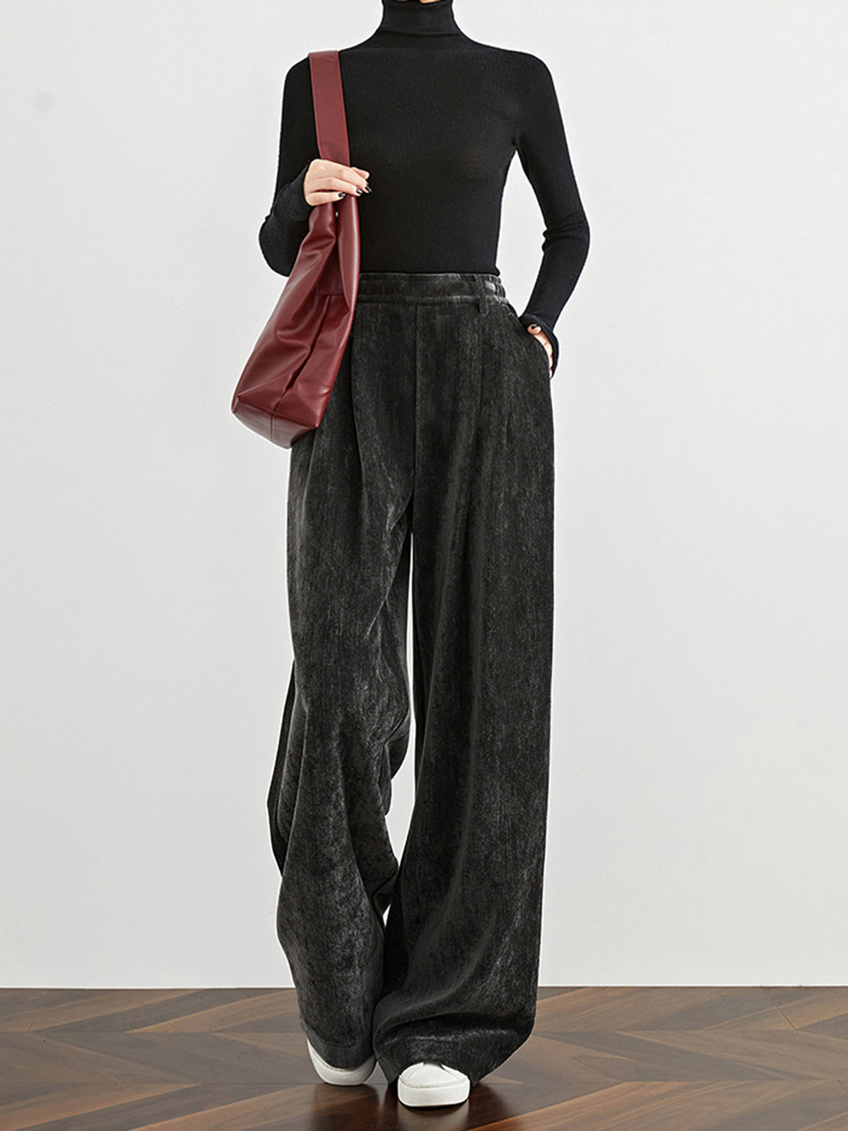 Velvet Wide-Leg Pants-Mesadic