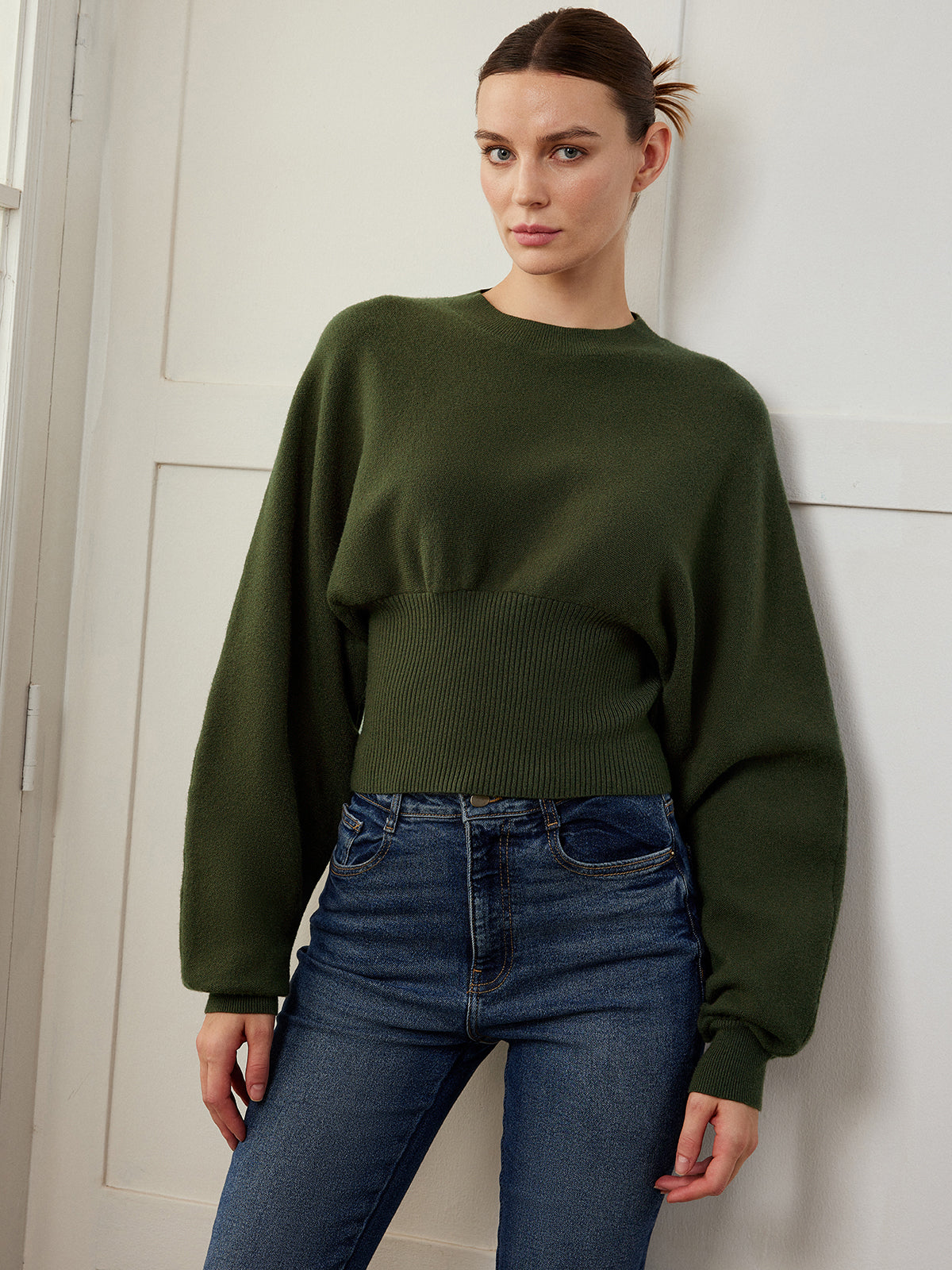 Batwing Sleeve Cinched Sweater-Mesadic