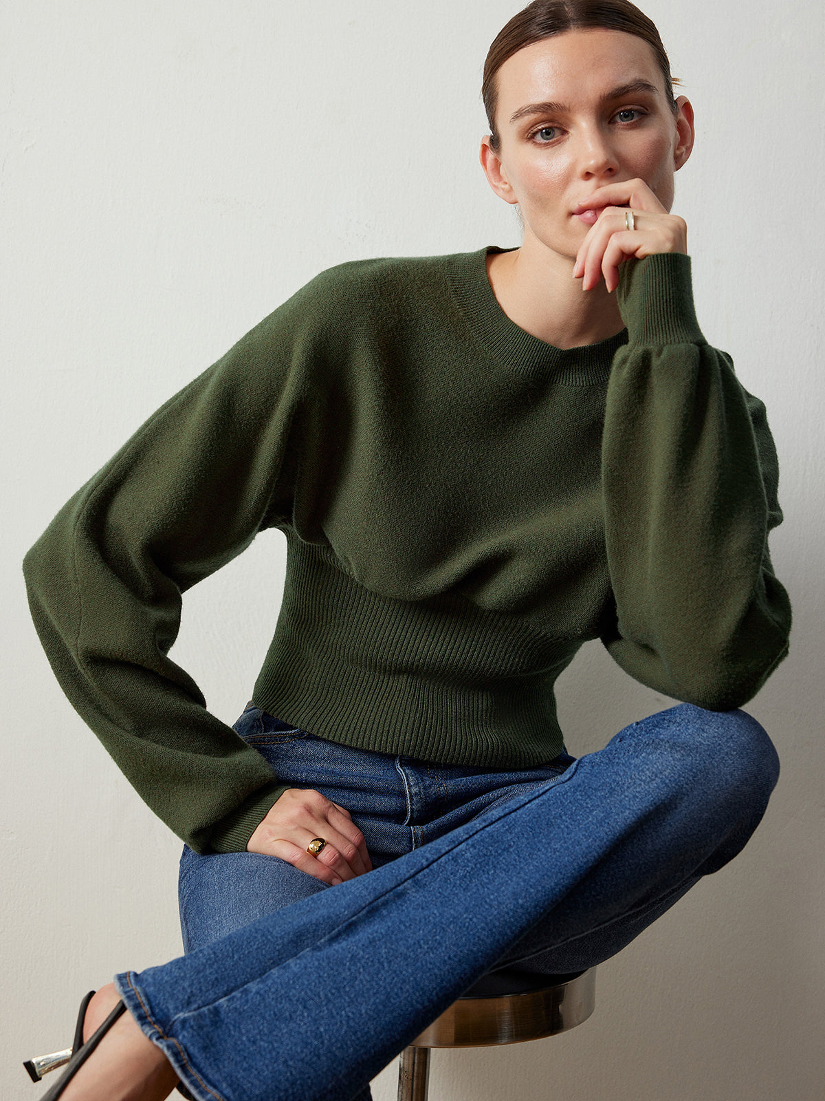 Batwing Sleeve Cinched Sweater-Mesadic