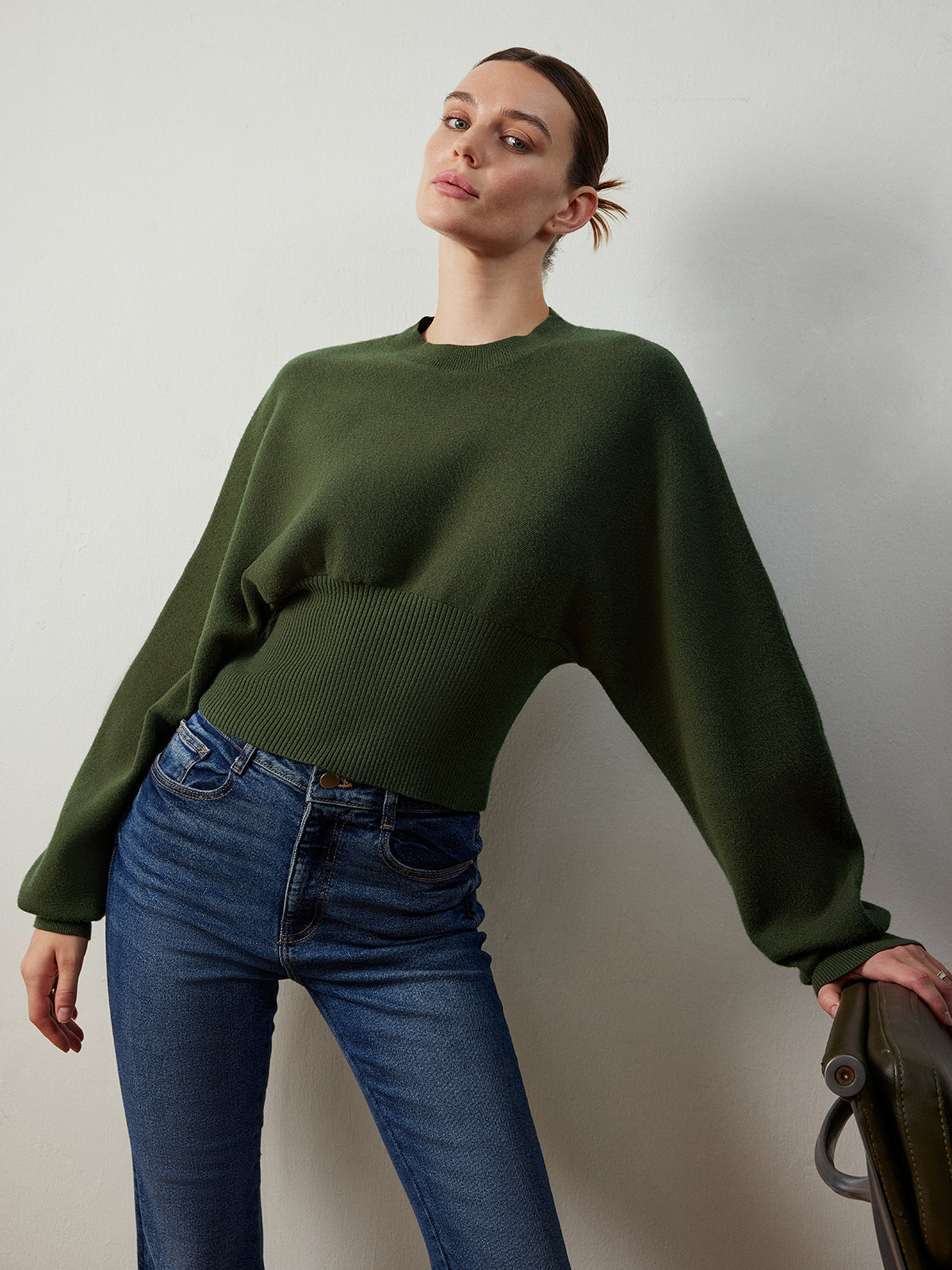 Batwing Sleeve Cinched Sweater-Mesadic