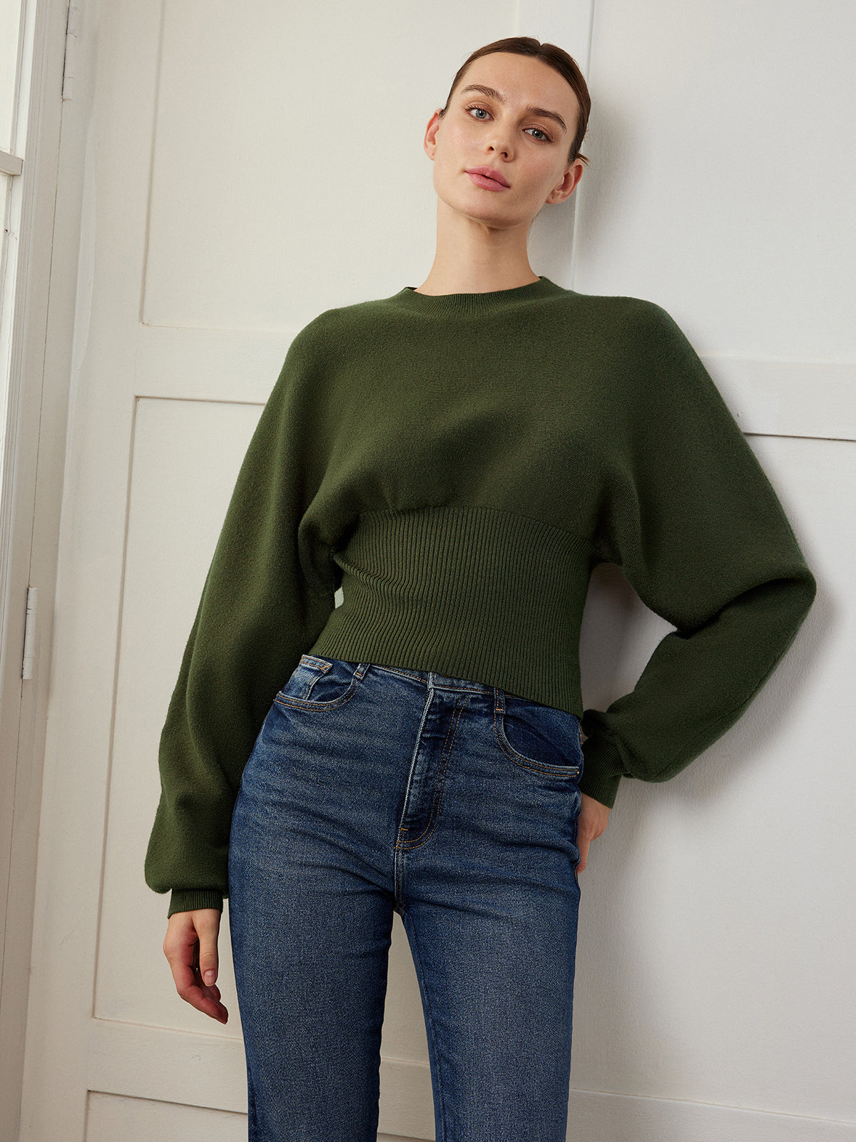 Batwing Sleeve Cinched Sweater-Mesadic