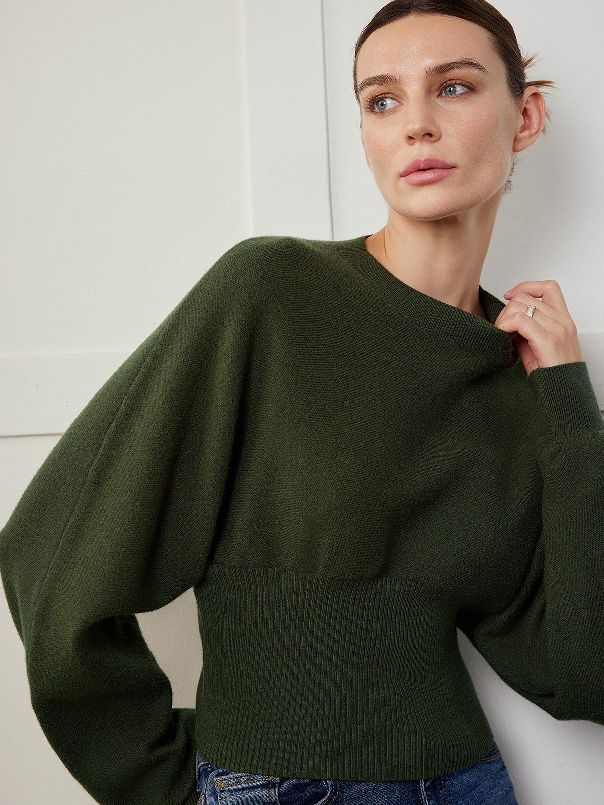 Batwing Sleeve Cinched Sweater-Mesadic