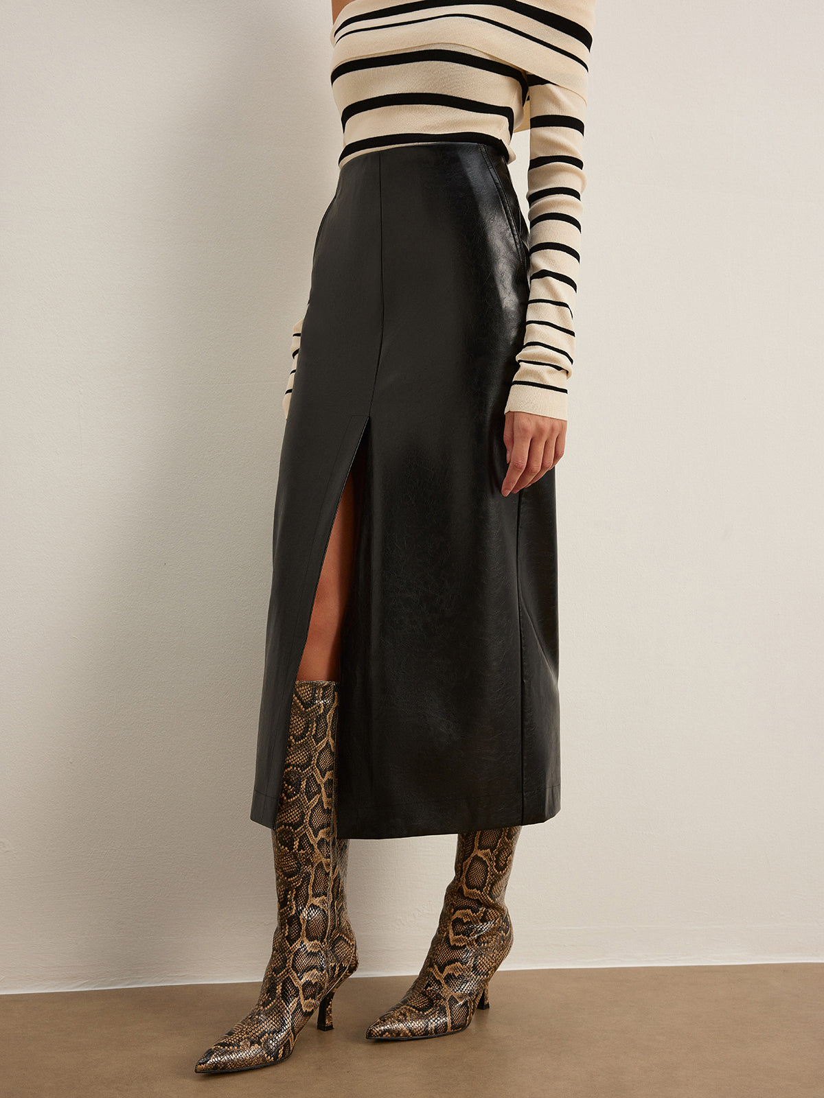 Double Sided Split Faux Leather Skirt-Mesadic
