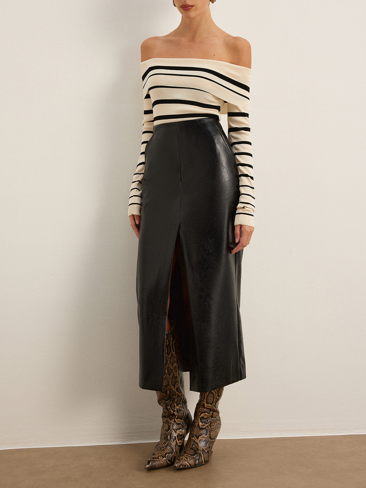 Double Sided Split Faux Leather Skirt-Mesadic