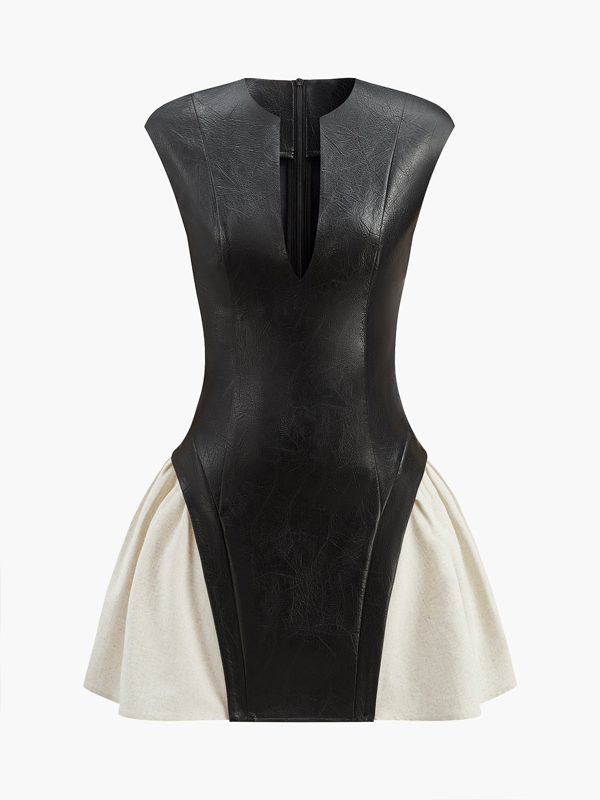 Color Block Faux Leather Panel Tank Dress-Mesadic