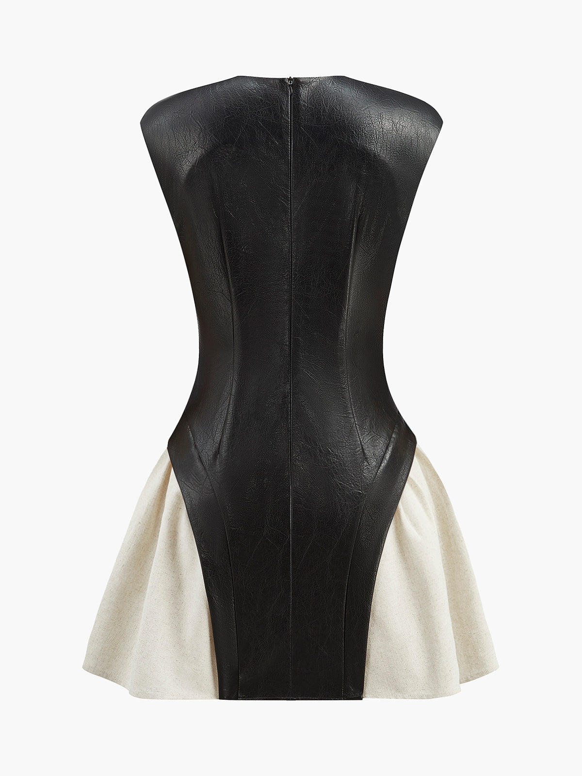 Color Block Faux Leather Panel Tank Dress-Mesadic
