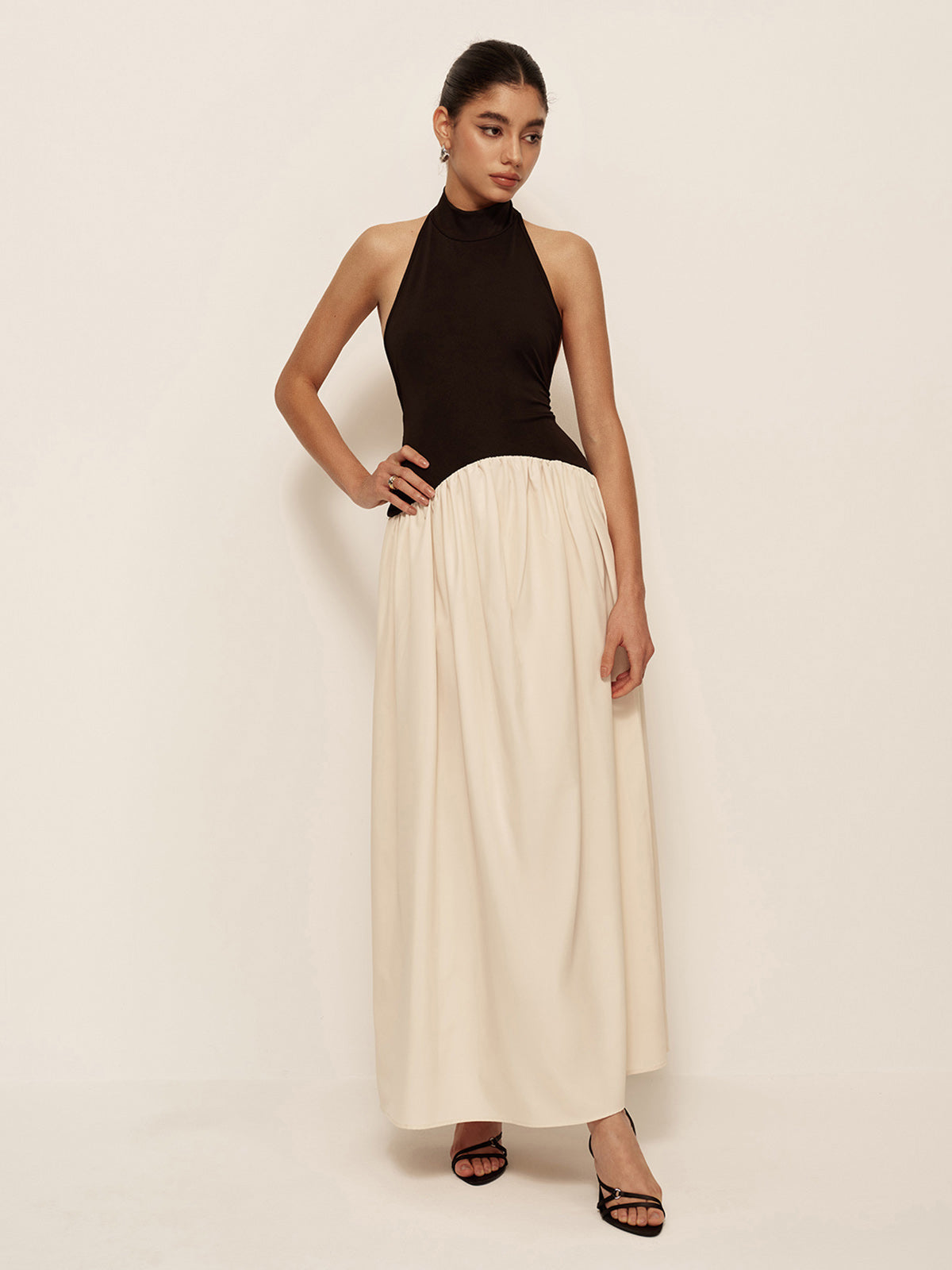 Color Block Sleeveless Long Dress-Mesadic