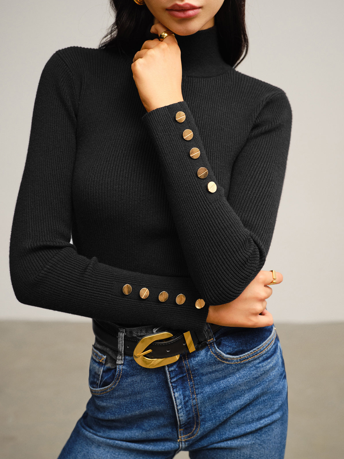 Versatile Mock Neck Skinny Sweater-Trafni