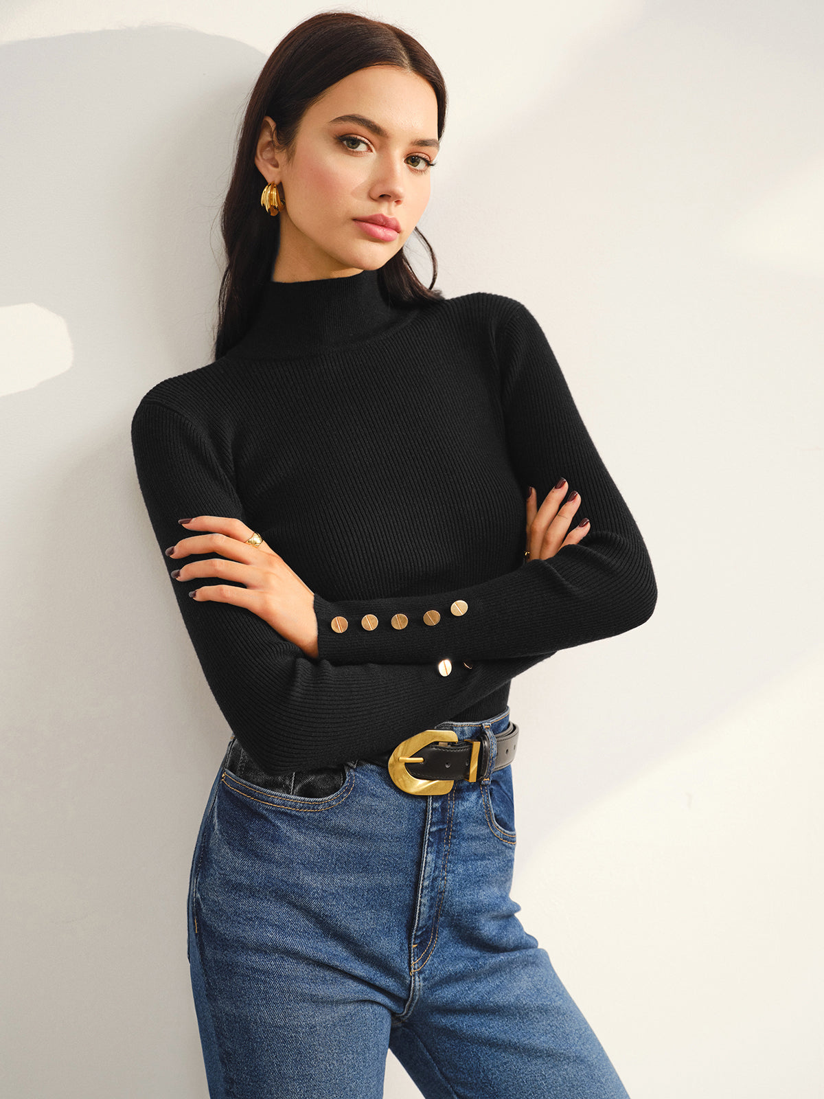 Versatile Mock Neck Skinny Sweater-Trafni