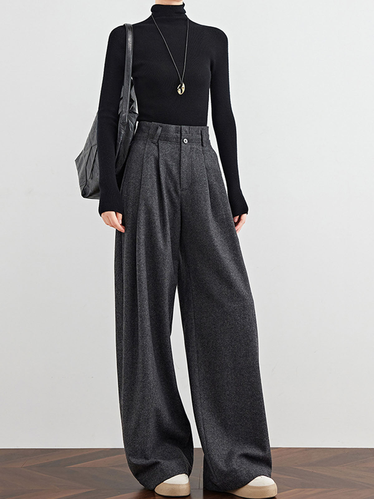 Wool-Blend Tweed Pleated Pants-Mesadic