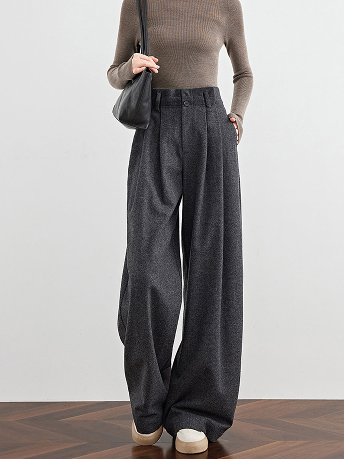 Wool-Blend Tweed Pleated Pants-Mesadic