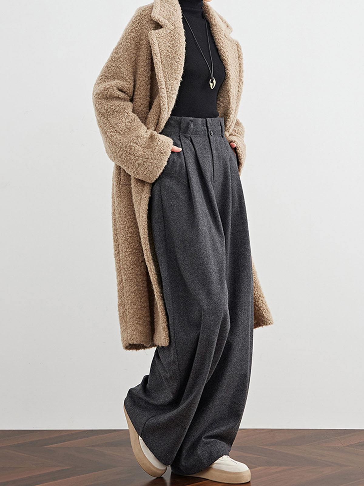Wool-Blend Tweed Pleated Pants-Mesadic