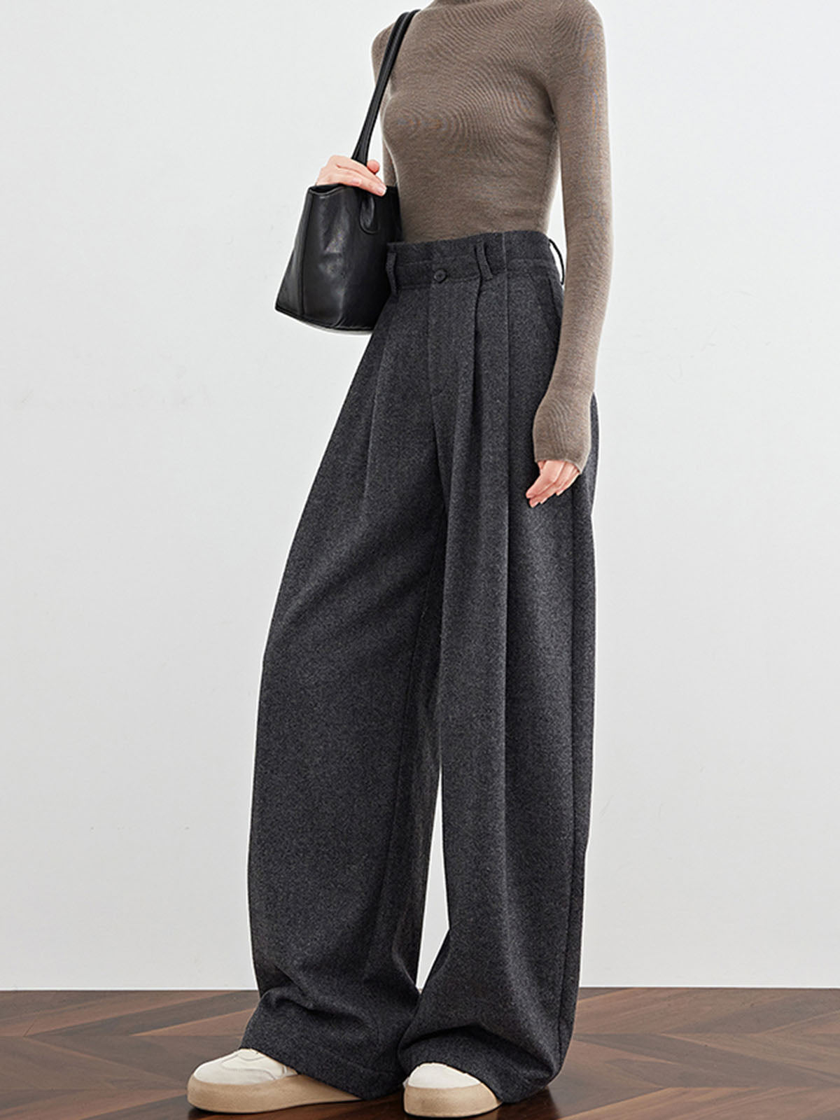Wool-Blend Tweed Pleated Pants-Mesadic