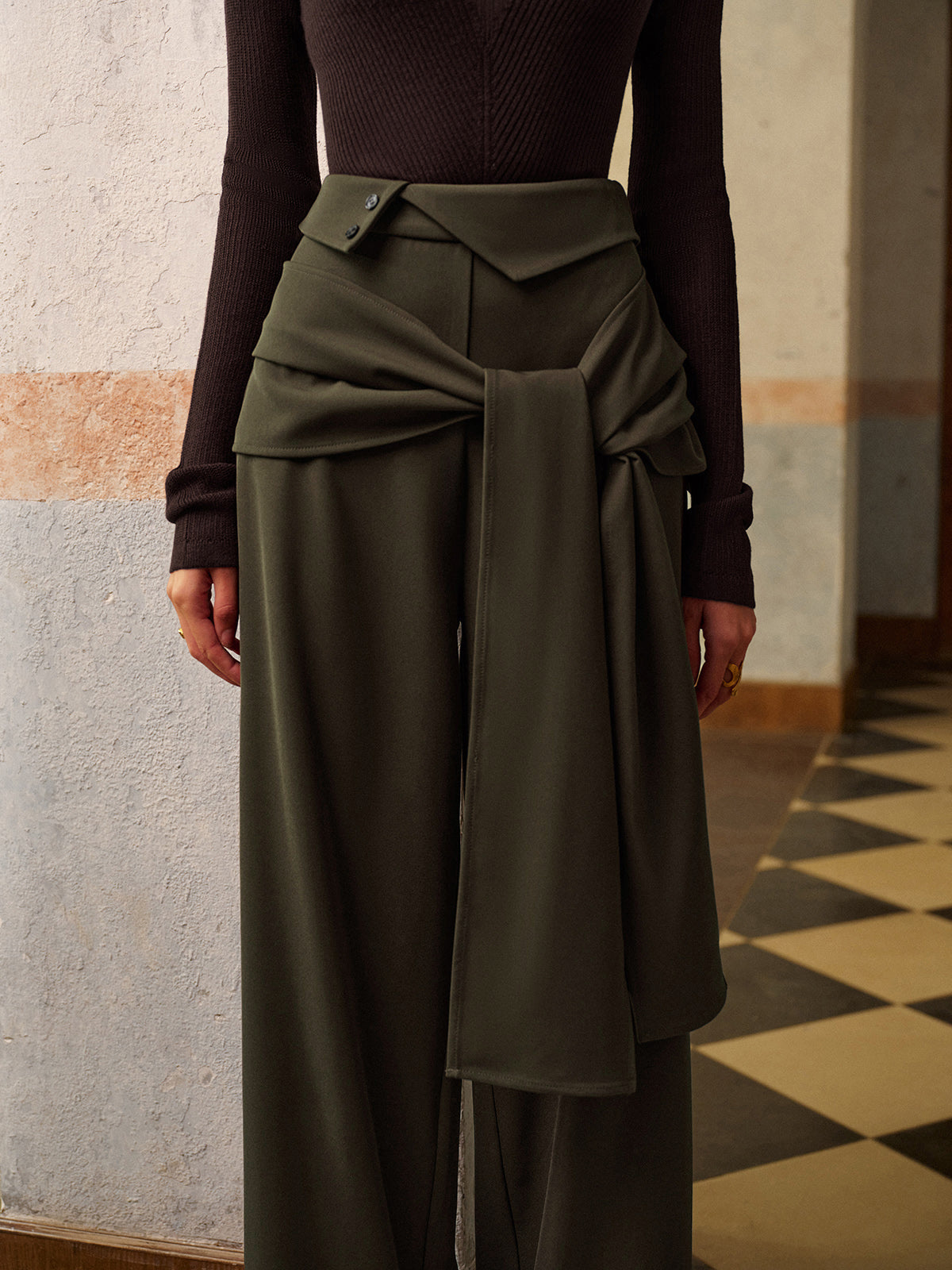 Mid-Waist Knotted Pants-Mesadic