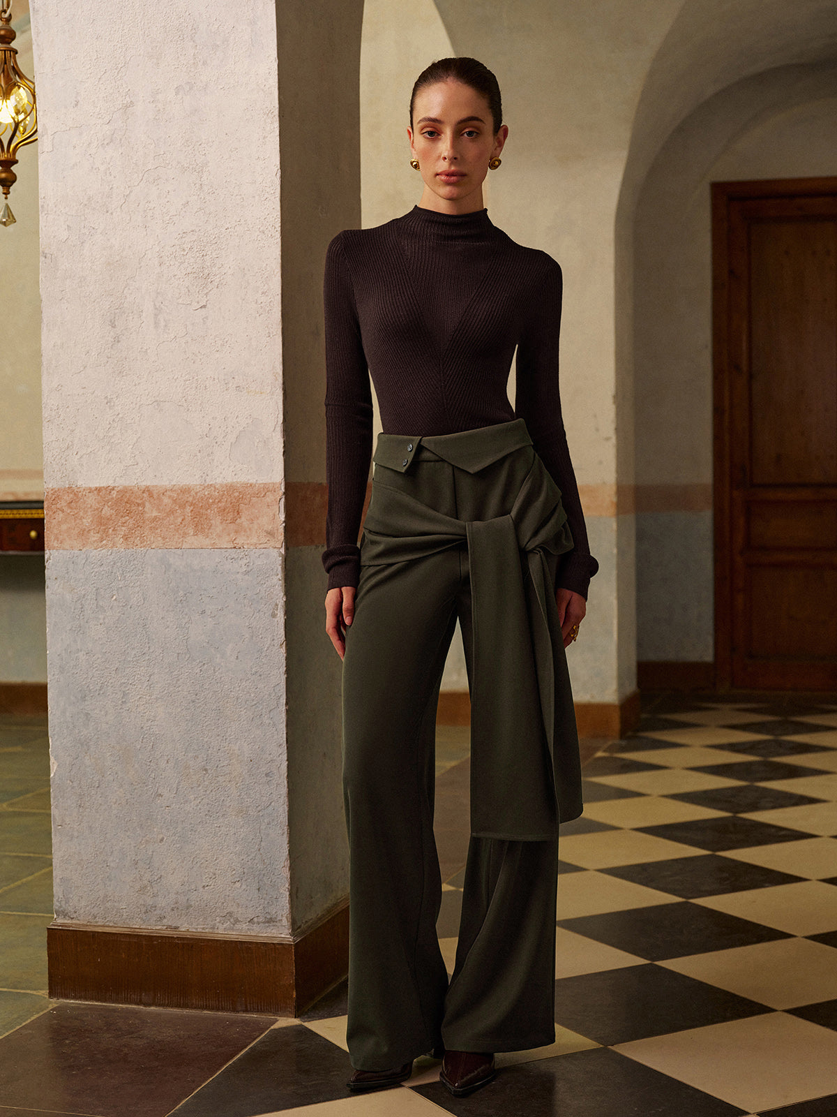 Mid-Waist Knotted Pants-Mesadic